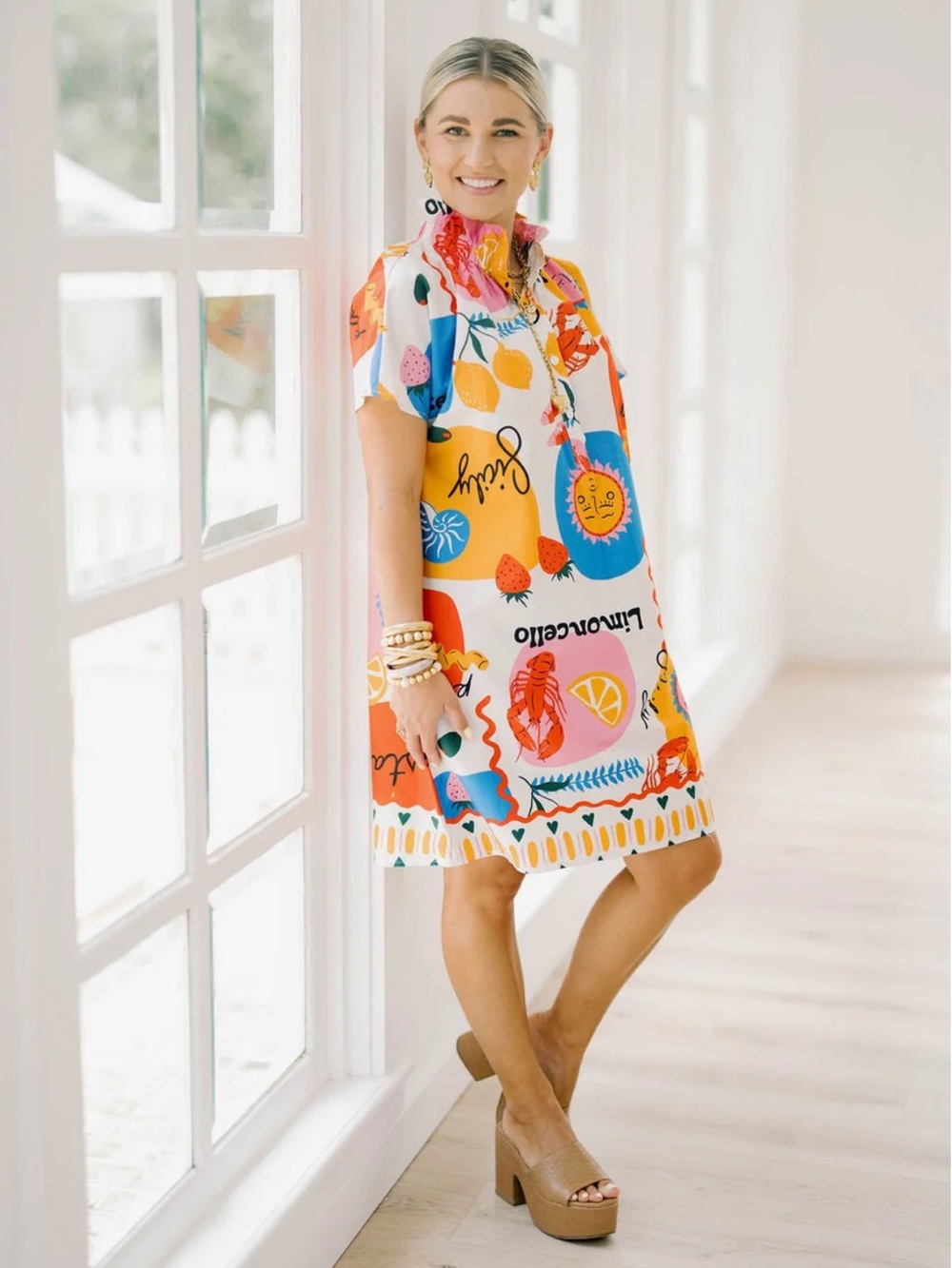 Adrienne Sicily Calls Mediterranean Print Mini Shift Dress 2X Colorful Vacation